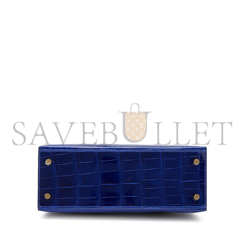 H**mes master electric shiny blue crocodile kelly 25 gold hardware (25*17*7cm)